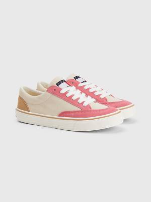 Tommy Hilfiger Colour-Blocked Süet Low Top Spor Ayakkabı Kadın Bej Rengi | TH865STZ