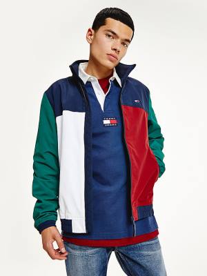 Tommy Hilfiger Colour-Blocked Zip-Thru Ceket Erkek Mavi | TH975MGO