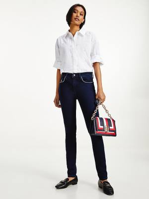 Tommy Hilfiger Como Mid Cut Cut Cut Rise Skinny Monogram Jean Pantolon Kadın Denim | TH051CAD