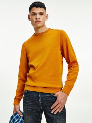 Tommy Hilfiger Contrast Detail Pima Pamuklu Jumper Kazak Erkek Altın | TH758PQF