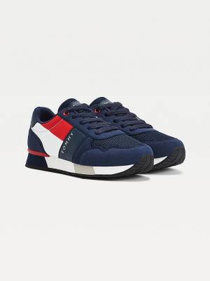 Tommy Hilfiger Contrast Panel Low-Top Dantel-Up Spor Ayakkabı Erkek Çocuk Mavi | TH908JUH