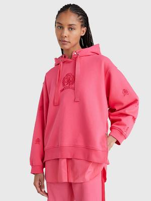 Tommy Hilfiger Crest Embroidery Kapüşonlu Sweatshirt Kadın Pembe | TH259HDZ