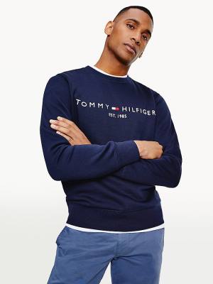 Tommy Hilfiger Crew Neck Logo Sweatshirt Erkek Mavi | TH290EBL