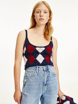 Tommy Hilfiger Cropped Argyle Cami Kazak Kadın Mavi | TH572MFA