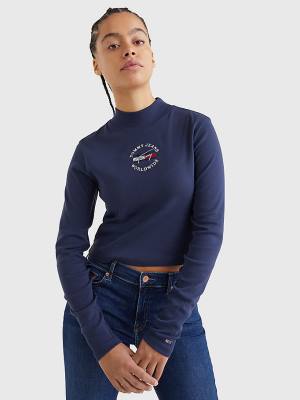 Tommy Hilfiger Cropped Fit Long Sleeve Tişört Kadın Mavi | TH354ENB