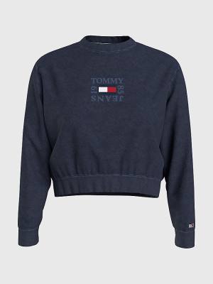 Tommy Hilfiger Cropped Logo Sweatshirt Kadın Mavi | TH914GVY