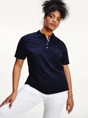 Tommy Hilfiger Curve Essential Placket Detail Polo Yaka Tişört Kadın Mavi | TH217PQK