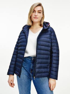 Tommy Hilfiger Curve Essential Removable Hood Down Ceket Kadın Mavi | TH189YOT