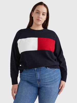 Tommy Hilfiger Curve Long-Sleeved Crew Neck Sweatshirt Kazak Kadın Mavi | TH152UJP