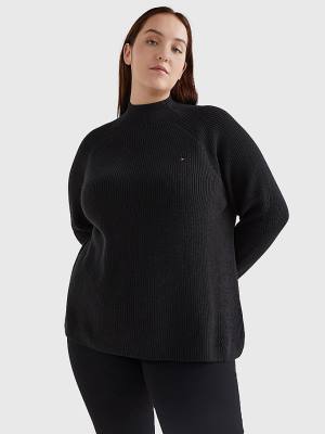 Tommy Hilfiger Curve Mock Turtleneck Organic Pamuklu Knit Jumper Kazak Kadın Siyah | TH918OIP