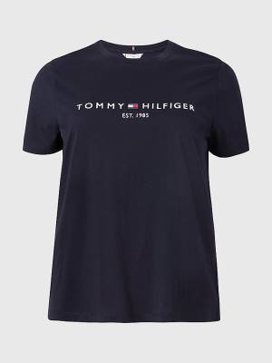 Tommy Hilfiger Curve Organic Pamuklu Logo Tişört Kadın Mavi | TH943KRP