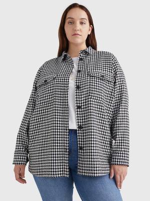 Tommy Hilfiger Curve Recycled Wool Flannel Houndstooth Shacket Ceket Kadın Mavi | TH573RBC