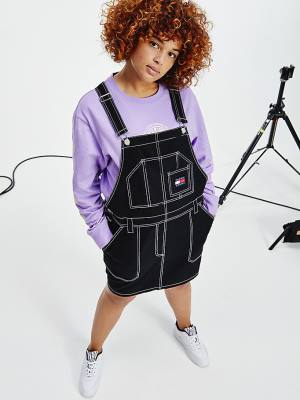 Tommy Hilfiger Curve Tommy Badge Stitch Dungaree Elbise Kadın Siyah | TH025GEP