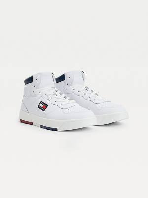 Tommy Hilfiger Deri Mid Cut Cut Cut-Top Spor Ayakkabı Erkek Beyaz | TH497SNW