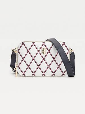 Tommy Hilfiger Diamond Quilted Monogram Camera Çanta Kadın Beyaz | TH908XSM