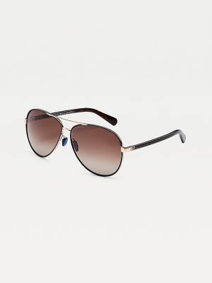 Tommy Hilfiger Double Bridge Aviator Güneş Gözlüğü Kadın Siyah | TH481GQW