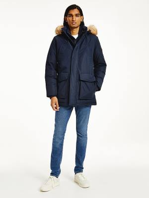 Tommy Hilfiger Down Faux Fur Hood Rockie Parka Kaban Erkek Mavi | TH024THU