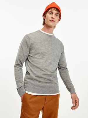 Tommy Hilfiger Elevated Wool Silk Jumper Kazak Erkek Gri | TH394QKA