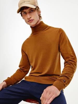 Tommy Hilfiger Elevated Wool Silk Roll Neck Jumper Kazak Erkek Kahverengi | TH640PFH