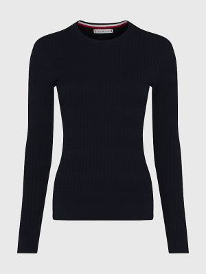 Tommy Hilfiger Essential Cable Knit Jumper Kazak Kadın Mavi | TH398QIX