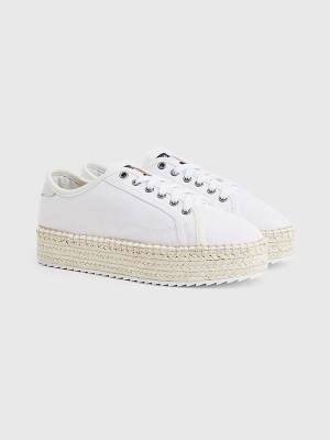 Tommy Hilfiger Essential Dantel-Up Flatform Espadrilles Loafer Ayakkabı Kadın Beyaz | TH407QIA