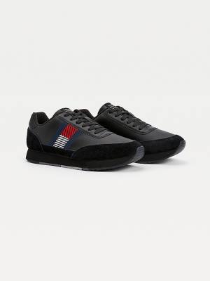 Tommy Hilfiger Essential Deri Flag Runner Spor Ayakkabı Erkek Siyah | TH204FYK