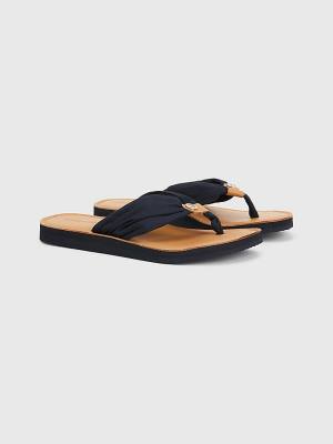 Tommy Hilfiger Essential Deri Footbed Flip-Flops Sandalet Kadın Mavi | TH061NOZ