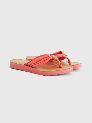 Tommy Hilfiger Essential Deri Footbed Flip-Flops Sandalet Kadın Kırmızı | TH814AHM