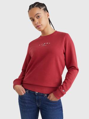 Tommy Hilfiger Essential Logo Crew Neck Sweatshirt Kadın Kırmızı | TH127BLN