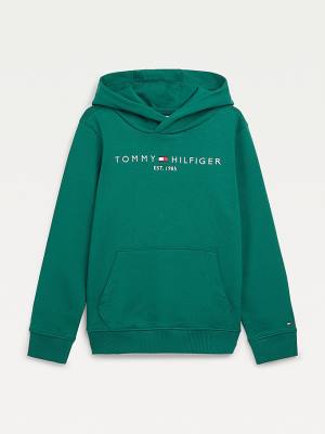 Tommy Hilfiger Essential Logo Kapüşonlu Sweatshirt Erkek Çocuk Yeşil | TH295SCH