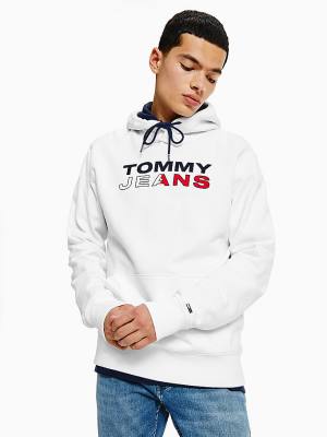 Tommy Hilfiger Essential Logo Kapüşonlu Sweatshirt Erkek Beyaz | TH310XMZ