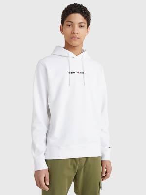 Tommy Hilfiger Essential Logo Kapüşonlu Sweatshirt Erkek Beyaz | TH503YNC