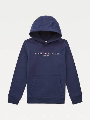 Tommy Hilfiger Essential Logo Organic Pamuklu Kapüşonlu Sweatshirt Kiz Çocuk Mavi | TH159DCW