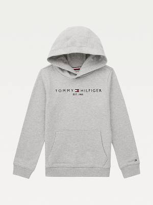 Tommy Hilfiger Essential Logo Organic Pamuklu Kapüşonlu Sweatshirt Kiz Çocuk Gri | TH391GLK