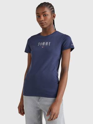 Tommy Hilfiger Essential Logo Skinny Fit Tişört Kadın Mavi | TH539LDR