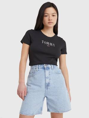 Tommy Hilfiger Essential Logo Skinny Fit Tişört Kadın Siyah | TH561RNX