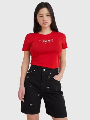 Tommy Hilfiger Essential Logo Skinny Fit Tişört Kadın Kırmızı | TH638VQW