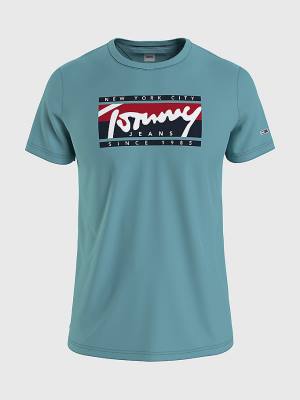 Tommy Hilfiger Essential Logo Tişört Erkek Mavi | TH074ZQE