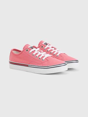 Tommy Hilfiger Essential Low-Top Kanvas Spor Ayakkabı Kadın Pembe | TH409CAZ