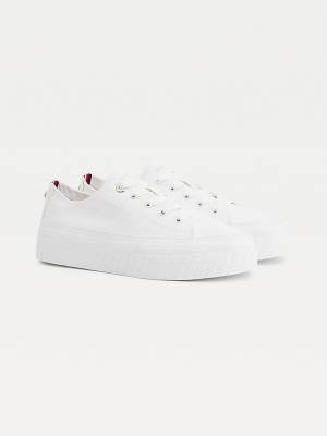 Tommy Hilfiger Essential Monochrome Vulcanised Flatform Spor Ayakkabı Kadın Beyaz | TH130WST