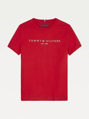 Tommy Hilfiger Essential Organic Pamuklu Logo Tişört Kiz Çocuk Kırmızı | TH109DBU