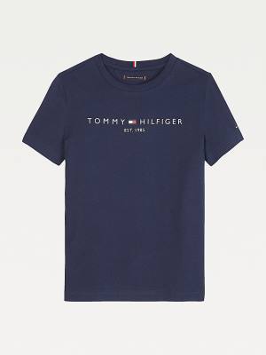 Tommy Hilfiger Essential Organic Pamuklu Logo Tişört Kiz Çocuk Mavi | TH158MUX