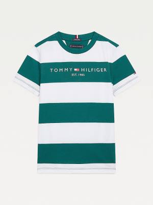 Tommy Hilfiger Essential Organic Pamuklu Stripe Tişört Erkek Çocuk Yeşil | TH398ANM