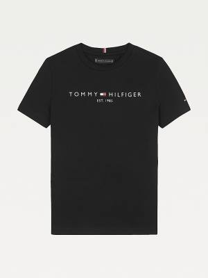 Tommy Hilfiger Essential Organic Pamuklu Logo Tişört Erkek Çocuk Siyah | TH683MIW