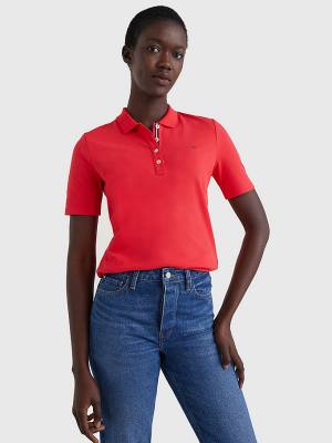 Tommy Hilfiger Essential Placket Detail Polo Yaka Tişört Kadın Kırmızı | TH096SMP