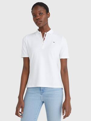 Tommy Hilfiger Essential Placket Detail Polo Yaka Tişört Kadın Beyaz | TH374ZJI