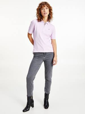 Tommy Hilfiger Essential Placket Detail Polo Yaka Tişört Kadın Mor | TH869TOL