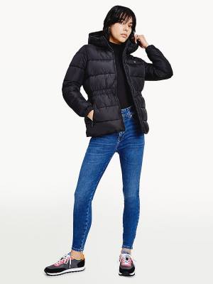 Tommy Hilfiger Essential Recycled Kukuletalı Down Puffer Ceket Kadın Siyah | TH394YEW