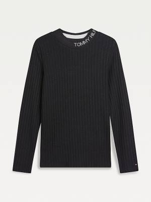 Tommy Hilfiger Essential Rib-Knit Long Sleeve Tişört Kiz Çocuk Siyah | TH083HNM