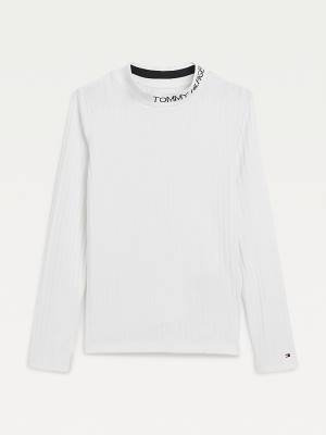 Tommy Hilfiger Essential Rib-Knit Long Sleeve Tişört Kiz Çocuk Beyaz | TH904IWX